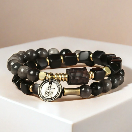Ebony Wood × Silver Sheen Obsidian Bracelet
