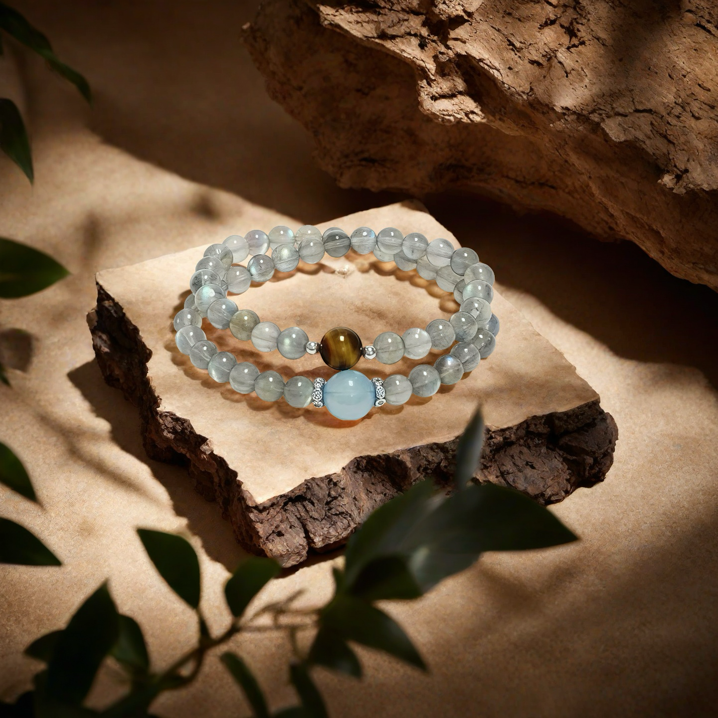 Gray Moonstone × Tiger’s Eye Energy Bracelet