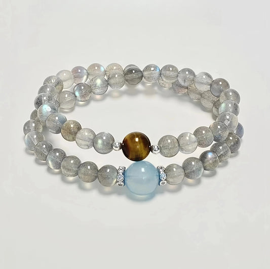 Gray Moonstone × Tiger’s Eye Energy Bracelet