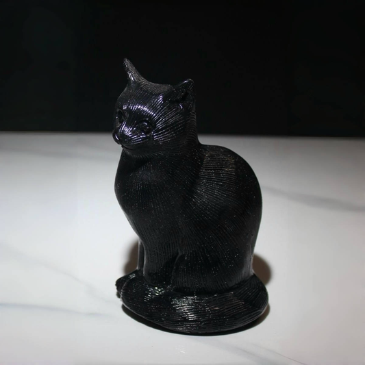 Hand Carved Black Obsidian Cat Figurine