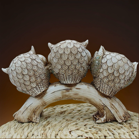 Hear No Evil, See No Evil and Say No Evil Owl Resin Sculptures Decor