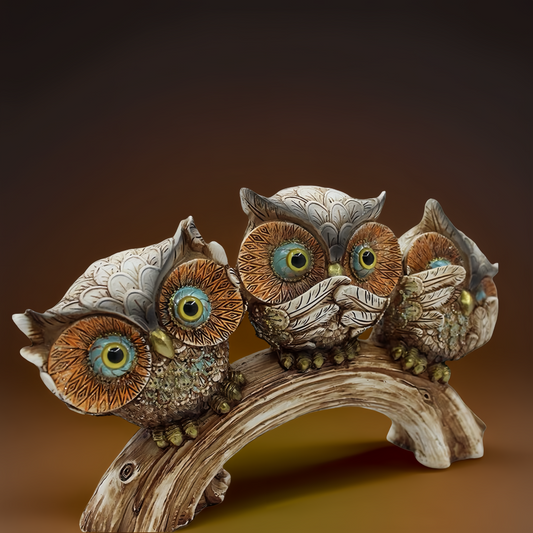 Hear No Evil, See No Evil and Say No Evil Owl Resin Sculptures Decor