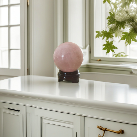Natural Rose Quartz Crystal Healing Ball Sphere with Stand