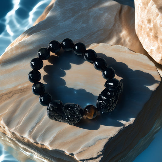 Obsidian × Tiger’s Eye × Dual Pi Xiu Energy Bracelet