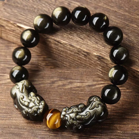 Obsidian × Tiger’s Eye × Dual Pi Xiu Energy Bracelet