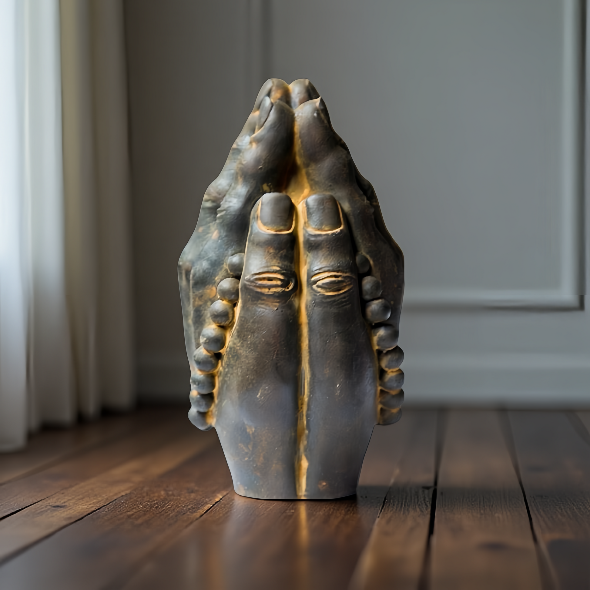 Praying Hands Sculpture with Prayer Beads Decor