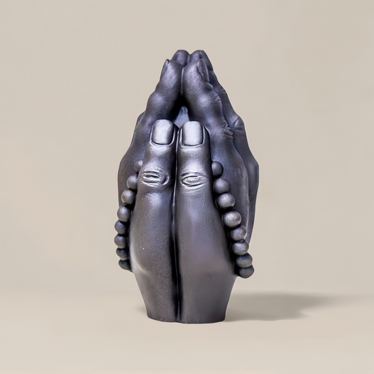 Praying Hands Sculpture with Prayer Beads Decor