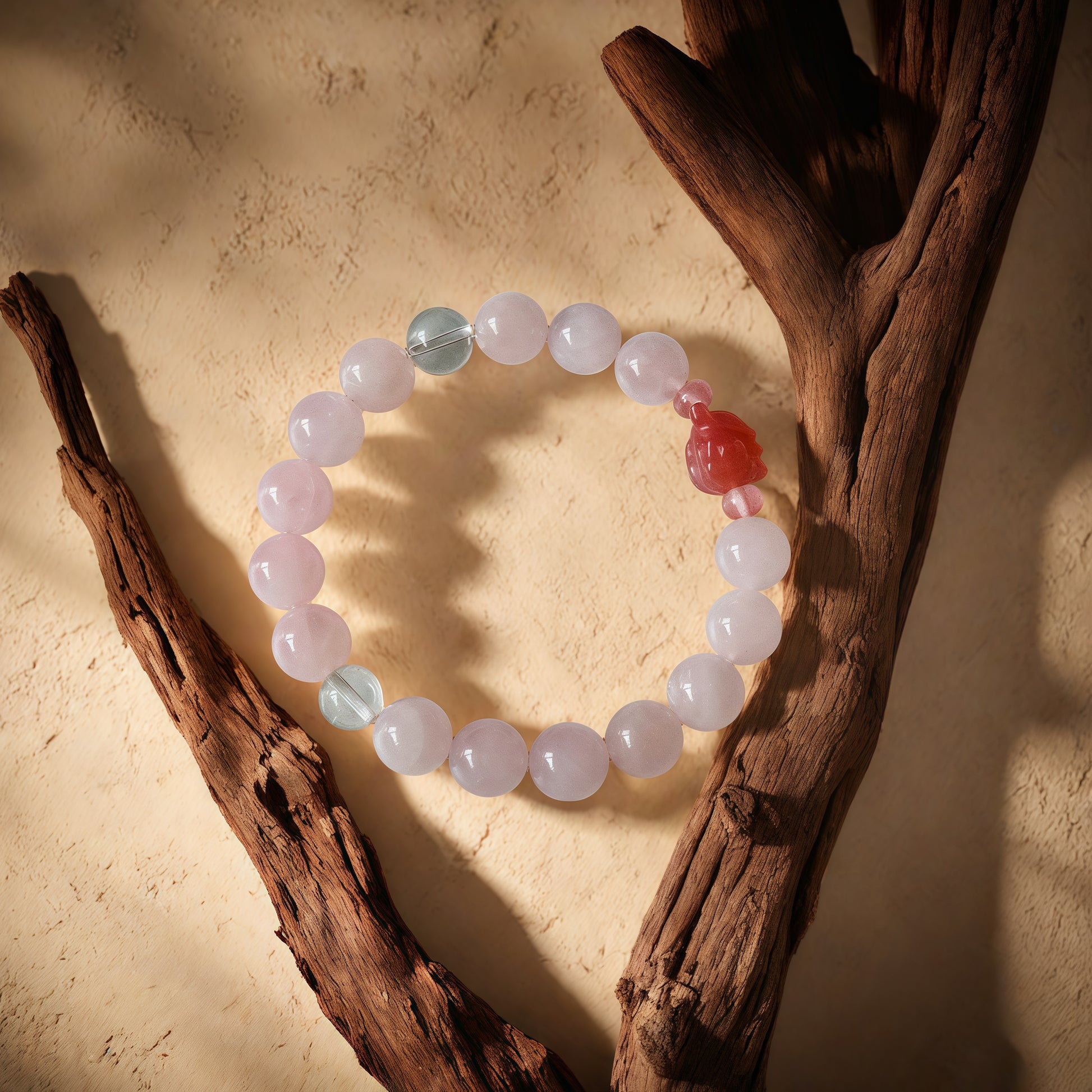Rose Quartz × Clear Quartz × Natural Agate Nine-tailed Fox Charm Bracelet