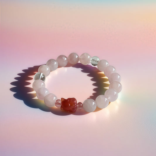 Rose Quartz × Clear Quartz × Natural Agate Nine-tailed Fox Charm Bracelet