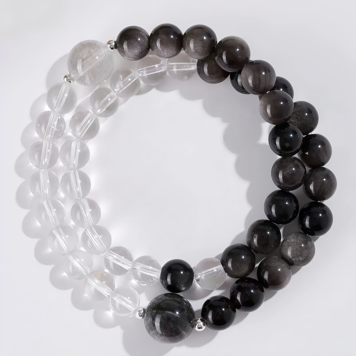 Silver Sheen Obsidian × Clear Quartz Bracelet