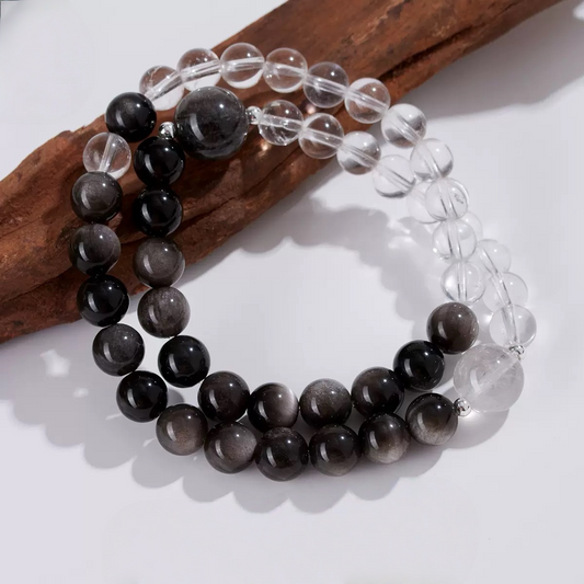 Silver Sheen Obsidian × Clear Quartz Bracelet