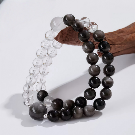 Silver Sheen Obsidian × Clear Quartz Bracelet