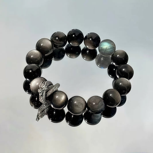Silver Sheen Obsidian × Moonstone Bracelet