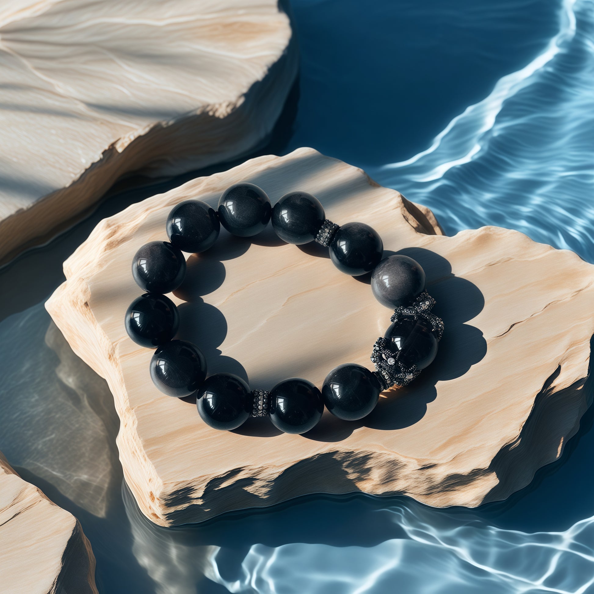 Silver Sheen Obsidian × Smoky Quartz Bracelet