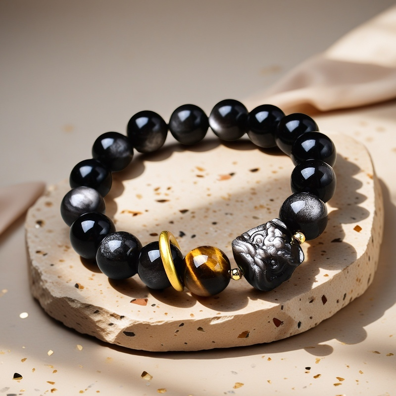 Silver Sheen Obsidian × Tiger’s Eye × Pi Xiu Energy Bracelet - Protection × Power