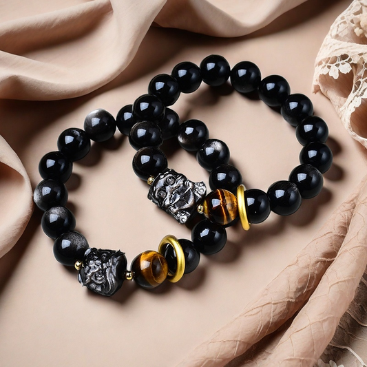 Silver Sheen Obsidian × Tiger’s Eye × Pi Xiu Energy Bracelet - Protection × Power