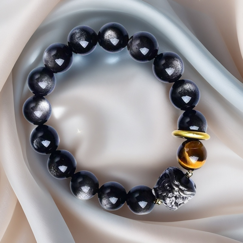 Silver Sheen Obsidian × Tiger’s Eye × Pi Xiu Energy Bracelet - Protection × Power
