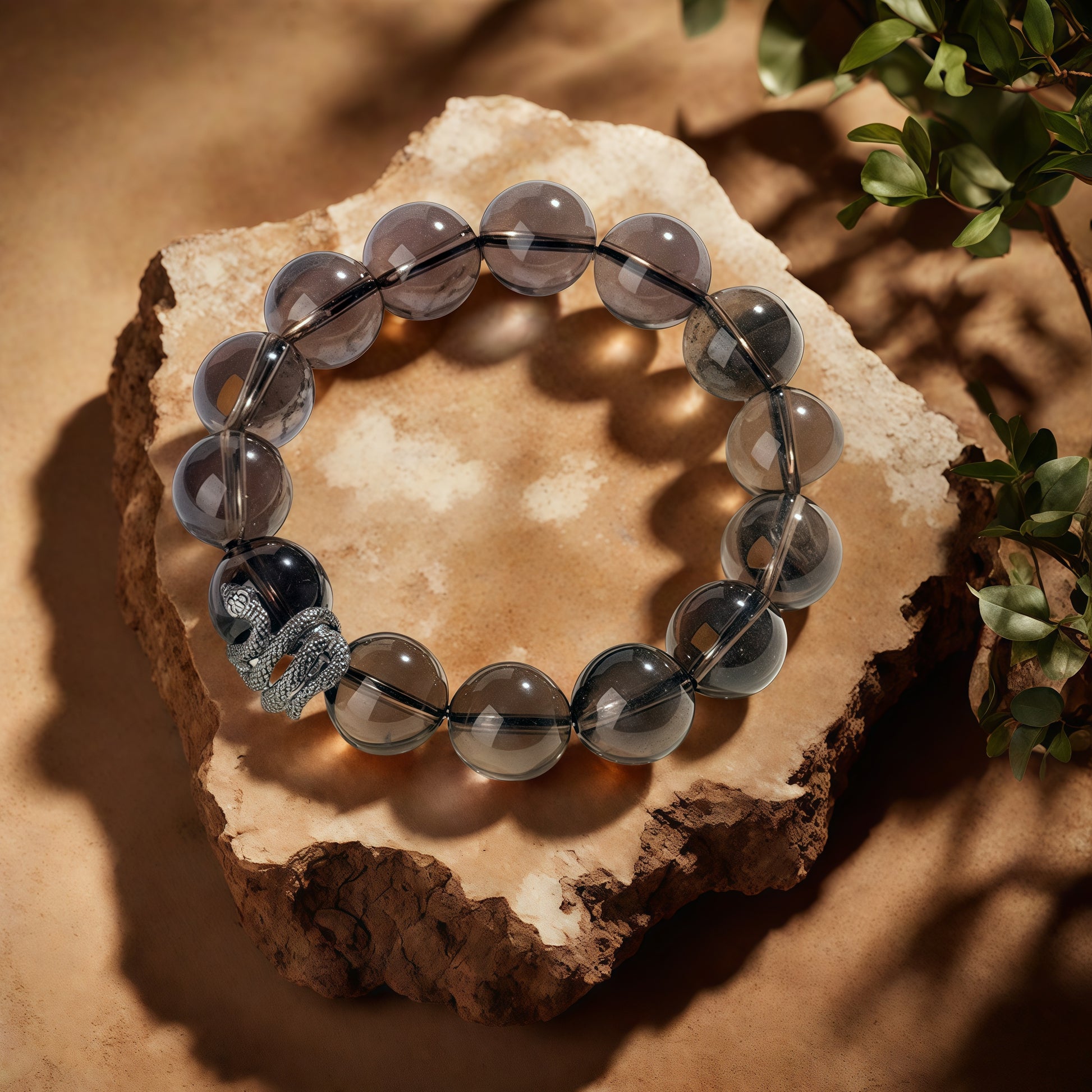 Smoky Quartz × Silver Snake Bracelet