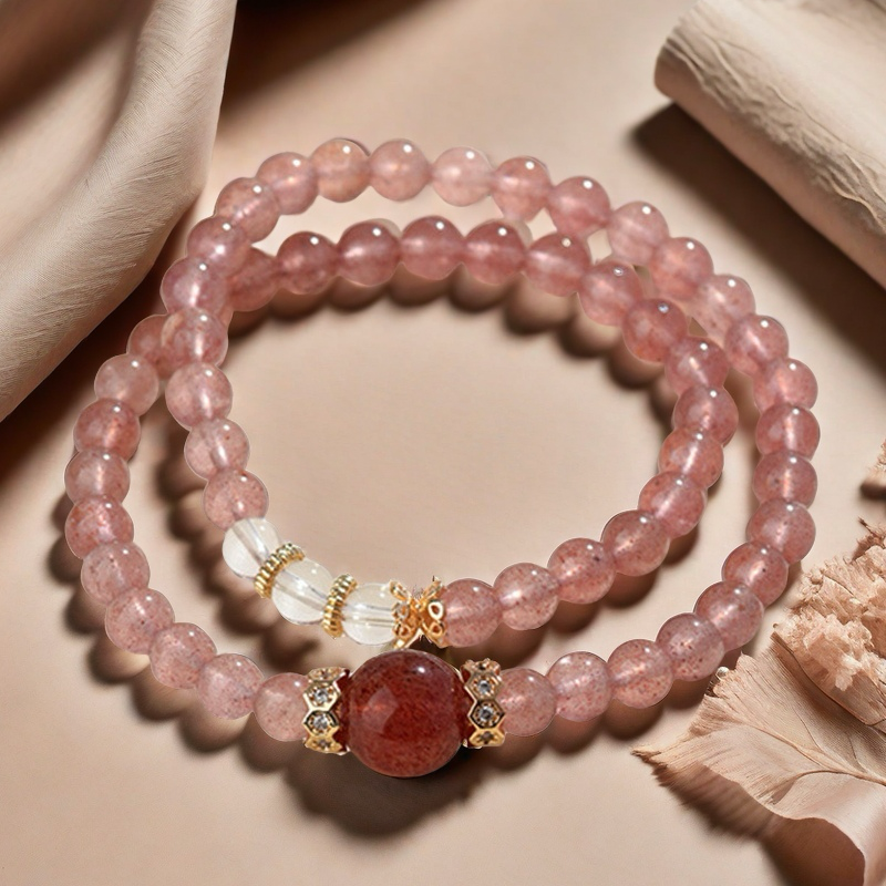 Strawberry × Clear Quartz Dual Energy Bracelet