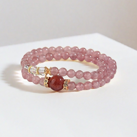 Strawberry × Clear Quartz Dual Energy Bracelet