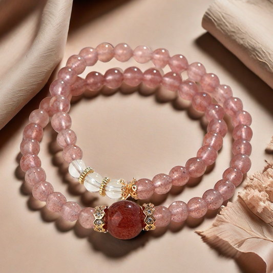 Strawberry × Clear Quartz Dual Energy Bracelet