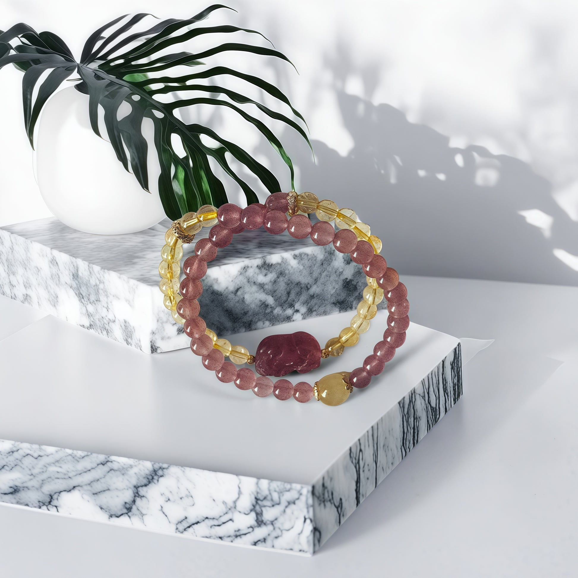 Strawberry Quartz × Citrine Energy Bracelet × Pi Xiu