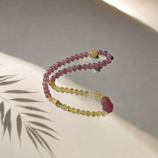 Strawberry Quartz × Citrine Energy Bracelet × Pi Xiu