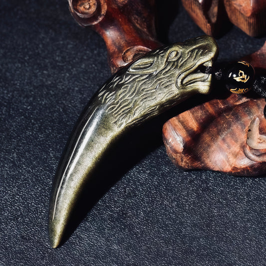 Wolf Fang × Gold Sheen Obsidian Necklace