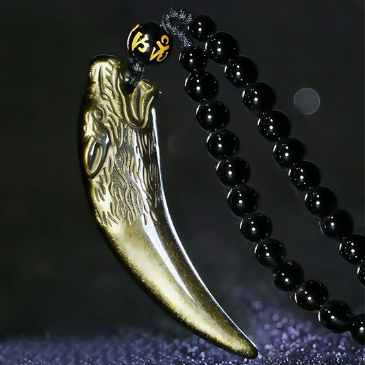 Wolf Fang × Gold Sheen Obsidian Necklace