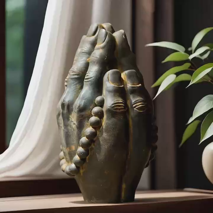 Praying Hands Sculpture with Prayer Beads Decor